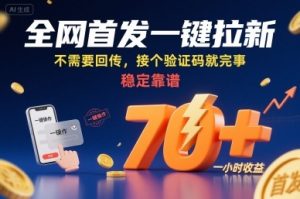 全网首发一键拉新项目，不需要回传，接个验证码就完事，稳定靠谱，一小时收益70+【揭秘】-副业资源站