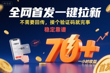 全网首发一键拉新项目，不需要回传，接个验证码就完事，稳定靠谱，一小时收益70+【揭秘】-副业资源站