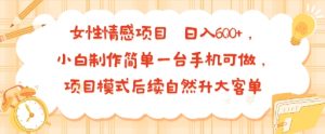 女性情感项目 小白制作简单一台手机可做 项目模式后续自然升大客单 日入6张-副业资源站