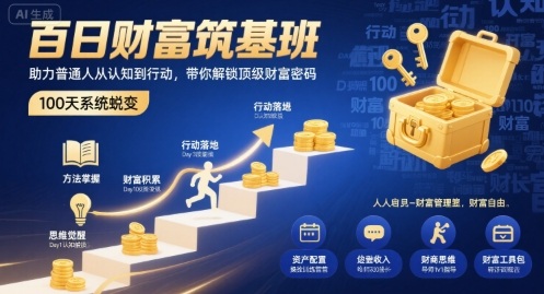 百日财富筑基班，助力普通人从认知到行动，带你解锁顶级财富密码-副业资源站