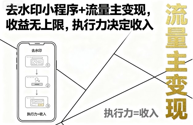 去水印小程序+流量主变现，收益无上限，执行力决定收入-副业资源站