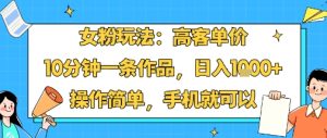 女粉玩法：高客单价，10分钟一条作品，日入1k+操作简单，手机就可以-副业资源站
