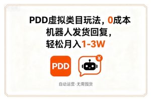PDD虚拟类目玩法,0成本,机器人发货回复,轻松月入1-3W-副业资源站