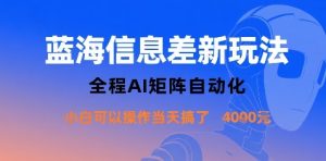 蓝海信息差新玩法，全程AI矩阵自动化小白可以操作当天搞了1k+-副业资源站