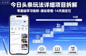 今日头条玩法详细项目拆解,零基础学习视频 通俗易懂 14天搞定它-副业资源站