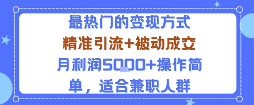 小众赛道玩法：当下最热门的变现方式，精准引流+被动成交月利润5k+操作简单，适合兼职人群-副业资源站