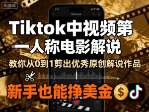 Tiktok中视频第一人称电影解说，教你从0到1剪出一个优秀的原创解说作品，新手也能挣美金-副业资源站