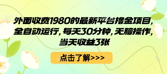 外面收费1980的最新平台撸金项目，全自动运行，每天30分钟，无脑操作，当天收益3张【揭秘】-副业资源站