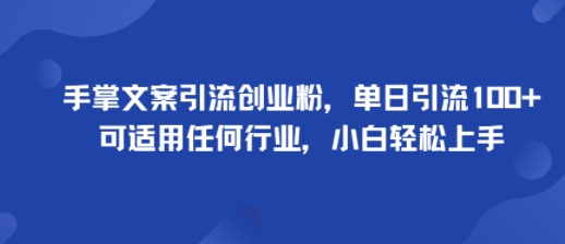 手掌文案引流创业粉，单日引流100+，可适用任何行业，小白轻松上手-副业资源站
