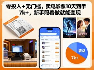 零投入+无门槛,卖电影票10天到手7k+,新手照着做就能变现【揭秘】-副业资源站