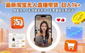 最新淘宝无人直播带货,日入1k+,独家技术,无违规无封号,无需露脸无需说话【揭秘】-副业资源站