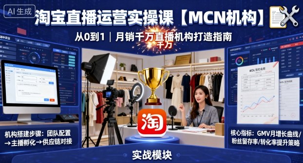 淘宝直播运营实操课【MCN机构】，从0到1做一家月销千W的直播机构-副业资源站