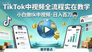 TikTok中视频全流程实操教学,小白做tk中视频,日入百刀-副业资源站