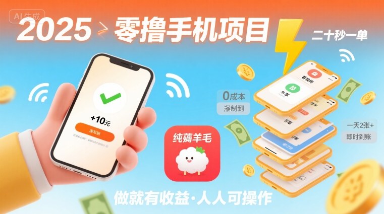 2025年零撸手机项目，二十秒一单，纯薅羊毛 一天2张+做就有【揭秘】-副业资源站