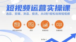 短视频运营实操课，选品、剪辑、测品、投流，从0到1轻松玩转短视频-副业资源站