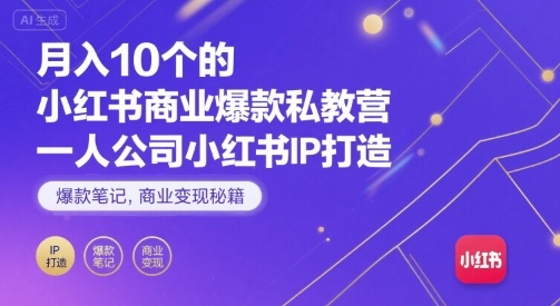 月入10个的小红书商业爆款私教营，一人公司小红书IP打造，爆款笔记，商业变现秘籍-副业资源站