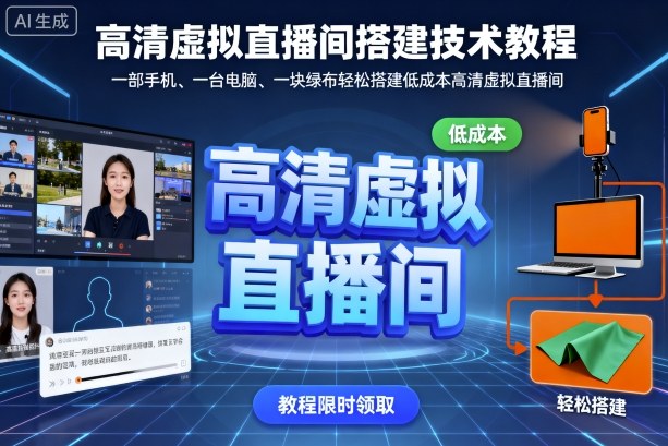 高清虚拟直播间搭建技术教程，一部手机、一台电脑、一块绿布轻松搭建低成本高清虚拟直播间-副业资源站
