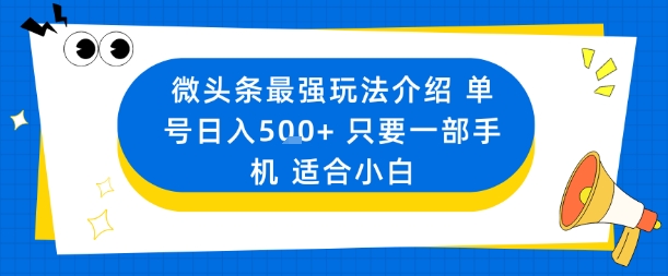 微头条最强玩法介绍一个号日入5张+只要一部手机适合小白-副业资源站