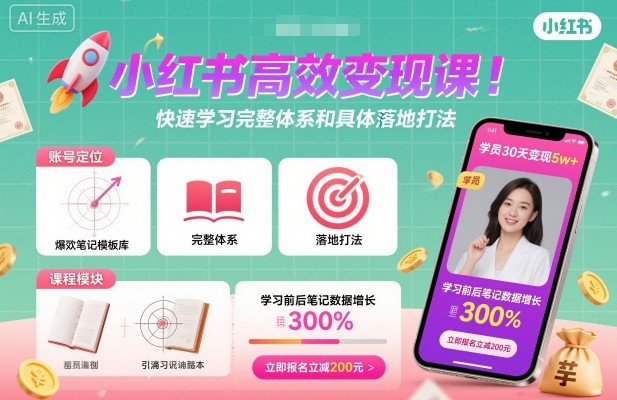 小红书高效变现课，快速学习小红书完整体系和具体落地打法-副业资源站