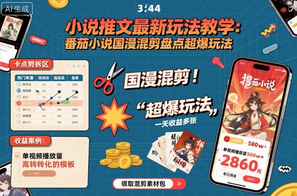 小说推文最新玩法教学，番茄小说国漫混剪盘点超爆玩法，全程干货，一天收益多张-副业资源站