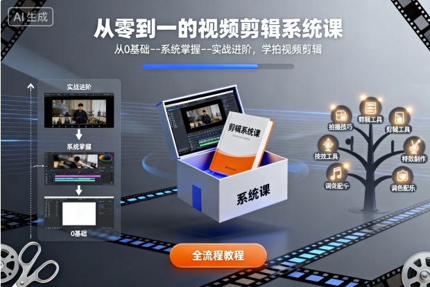 从零到一的视频剪辑系统课，从0基础–系统掌握–实战进阶，学拍视频剪辑-副业资源站