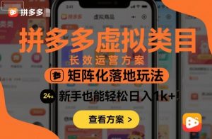 拼多多虚拟类目长效运营方案：矩阵化落地玩法，新手也能轻松日入1k+-副业资源站