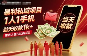 暴利私域项目1人1手机，当天收款1k+，需求人群占比高，当天就能见到钱-副业资源站
