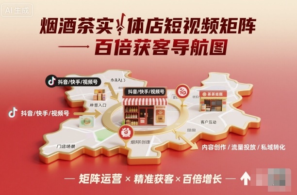 烟酒茶实体店短视频矩阵百倍获客导航图-副业资源站
