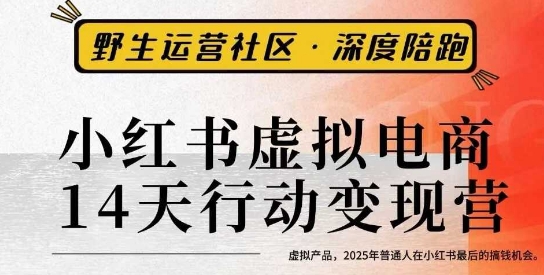 小红书虚拟电商14天变现训练营3.0，​虚拟产品，2025年普通人在小红书最后的搞钱机会-副业资源站