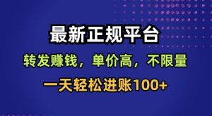 最新正规平台，转发賺钱，单价高，不限量，一天轻松进账100+【揭秘】-副业资源站