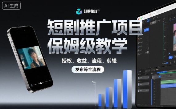 短剧推广项目保姆级教学，授权、收益、流程、剪辑，发布等全流程-副业资源站