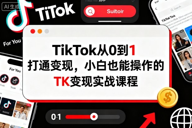 TikTok从0到1打通变现，小白也能操作的TK变现实战课程-副业资源站
