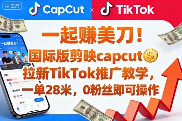 一起賺美刀！国际版剪映capcut拉新TikTok推广教学，一单28米，0粉丝即可操作（附推广入口和教学）-副业资源站