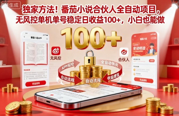 独家方法！番茄小说合伙人全自动挂G项目，无风控单机单号稳定日收益100+，小白也能做【揭秘】-副业资源站