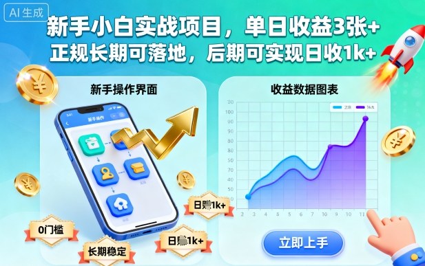 新手小白实战项目，单日收益3张+，正规长期可落地，后期可实现日收1k+【揭秘】-副业资源站