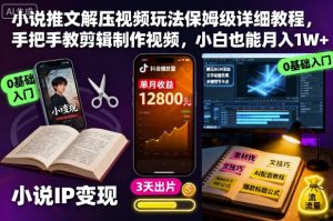 小说推文解压视频玩法保姆级详细教程，手把手教剪辑制作视频，小白也能月入1W+-副业资源站