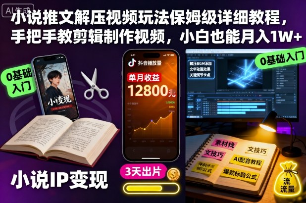 小说推文解压视频玩法保姆级详细教程，手把手教剪辑制作视频，小白也能月入1W+-副业资源站