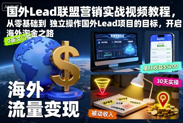 国外Lead联盟营销实战视频教程，从零基础到独立操作国外Lead项目的目标，开启海外淘金之路-副业资源站