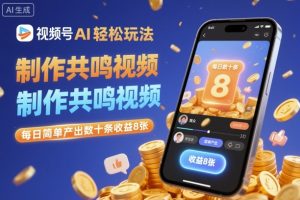 视频号AI轻松玩法，制作共鸣视频，每日简单产出数十条收益8张-副业资源站