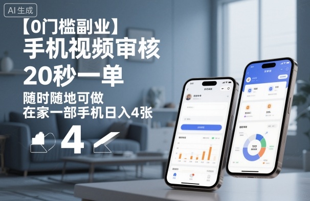 【0门槛副业】手机视频审核，20秒一单，随时随地可做，在家一部手机日入4张【揭秘】-副业资源站