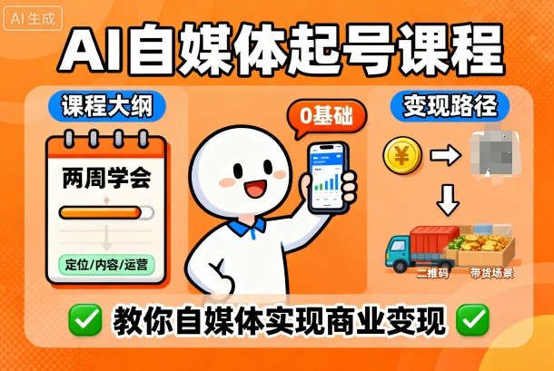 AI自媒体起号课程，0基础小白两周学会，教你自媒体实现商业变现-副业资源站