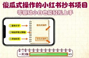 傻瓜式操作的小红书抄书项目，会复制粘贴就行，零基础小白也能一天3张-副业资源站