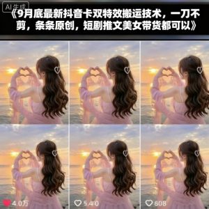 9月底最新抖音卡双特效搬运技术，一刀不剪，条条原创，短剧推文美女带货都可以-副业资源站