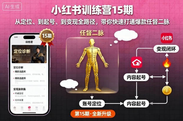 小红书训练营15期，从定位、到起号、到变现全路径，带你快速打通爆款任督二脉-副业资源站