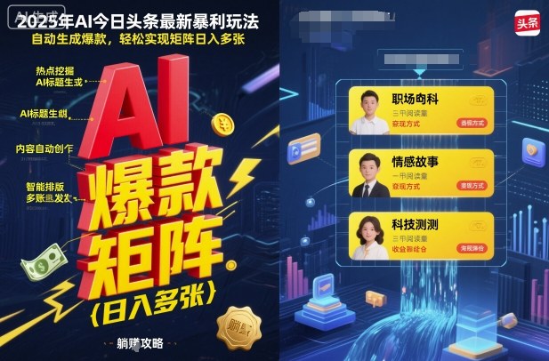 2025年AI今日头条最新暴利玩法，自动生成爆款，轻松实现矩阵日入多张-副业资源站