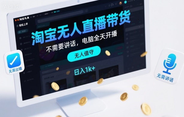淘宝无人直播带货，不需要出镜，不需要讲话，电脑全天开播，轻松上手，日入1k+【揭秘】-副业资源站