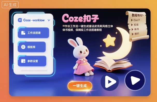 Coze扣子工作流一键生成童话皮克斯风格立体书视频，保姆级工作流搭建教程-副业资源站