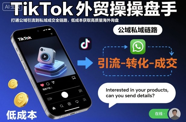 TikTok外贸操盘手，打通公域引流到私域成交全链路，低成本获取高质量海外询盘-副业资源站