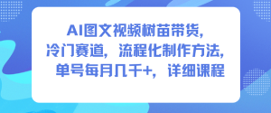 AI图文视频树苗带货，冷门赛道，流程化制作方法，单号每月几K，详细课程-副业资源站