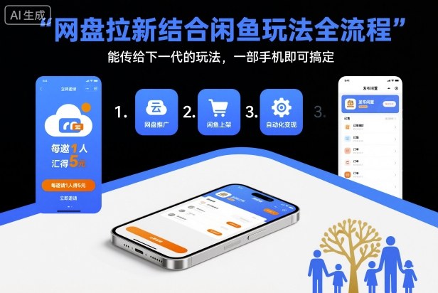 网盘拉新结合闲鱼玩法全流程，能传给下一代的玩法，一部手机即可搞定（附入口渠道以及实操教程）-副业资源站